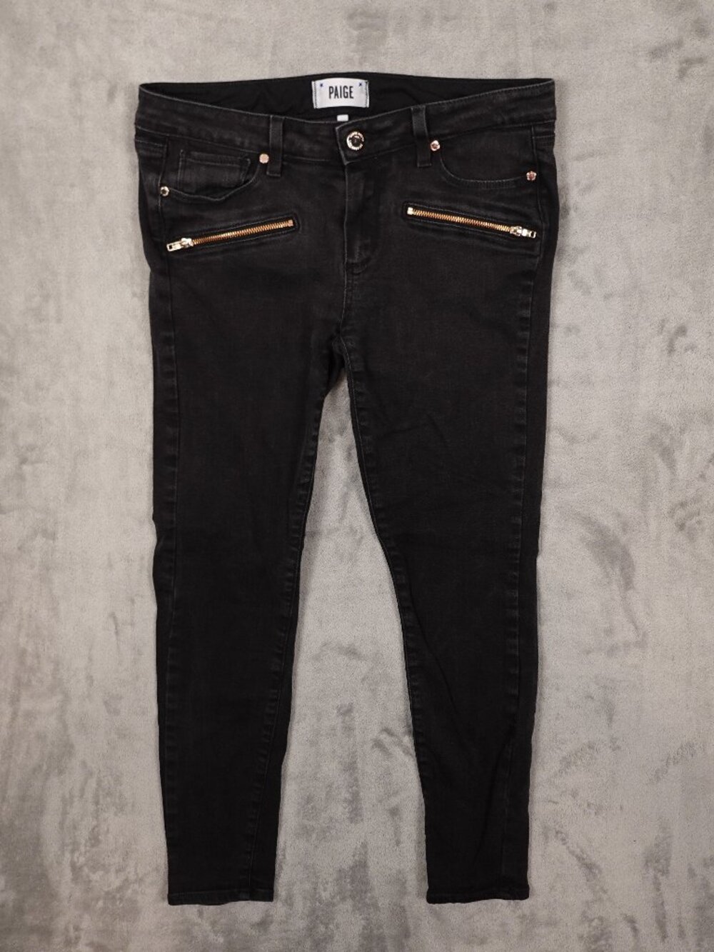 PAIGE Indio Zip Skinny Jeans Women’s 30 Steel Gray Moto Stretch Denim